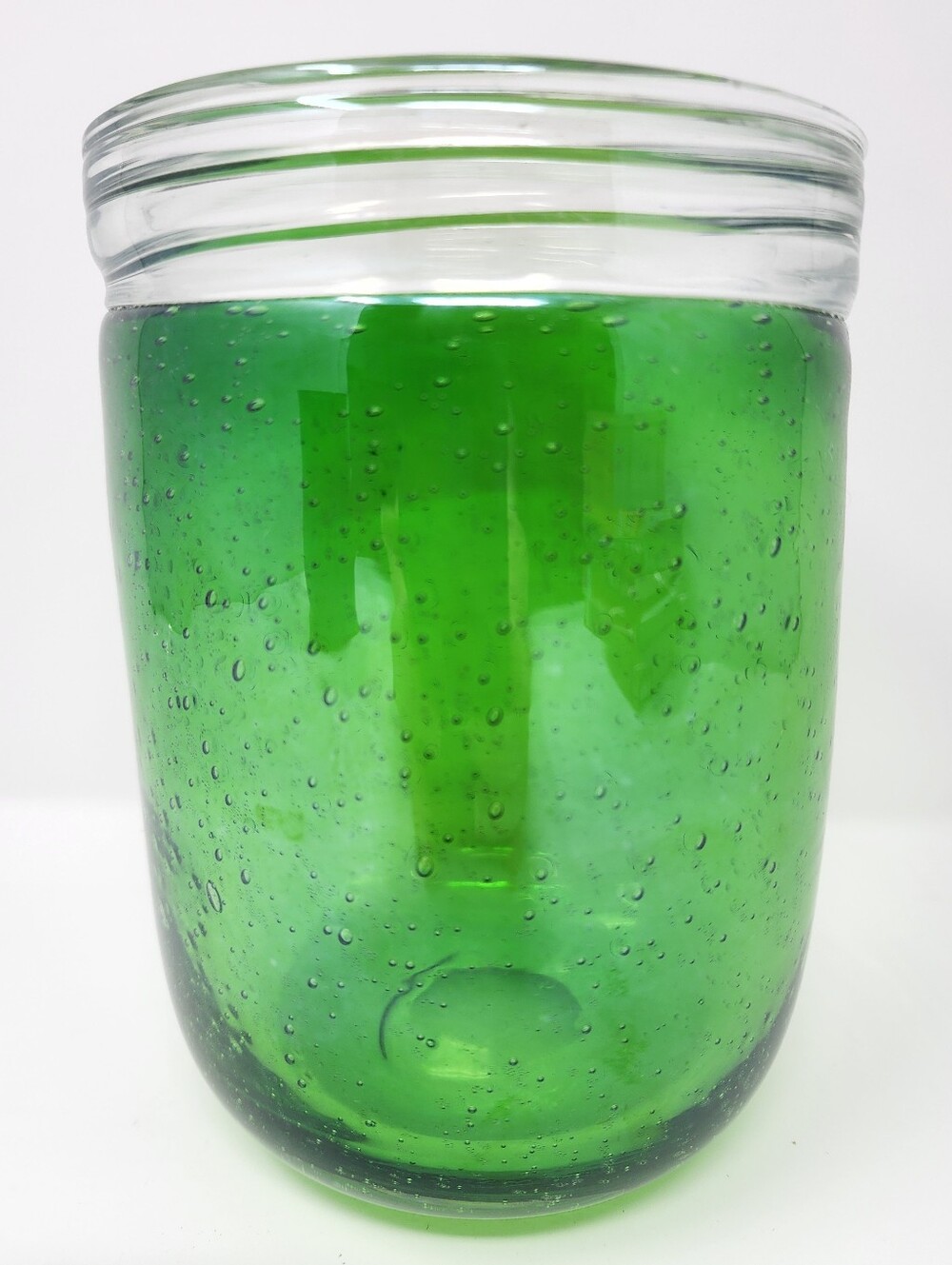 Handblown Green Mason Jar Shaped Art Glass Vase - Picture 3 of 8